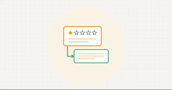 A single low-star review card with a calm written reply appearing beneath it.